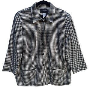 Sag Harbor Womens 16‎ Houndstooth Metallic Stitching Button-Up Jacket Blazer